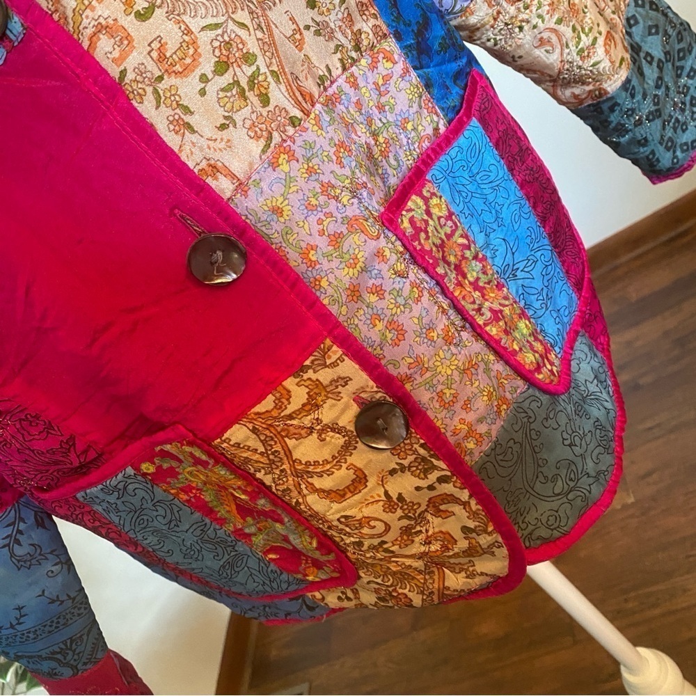 Vintage Tantrums Collection Silk Boho Patchwork Jacket • Size M • EUC - Picture 4 of 7